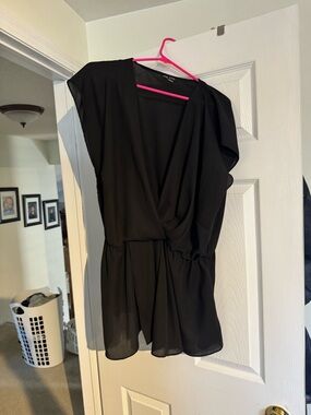 City Chic Black Draped V-Neck Blouse